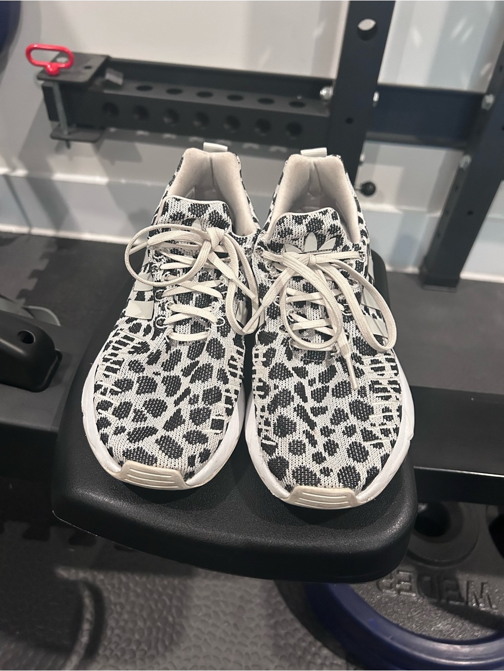 adidas Leopard Print Knit Running Shoes in Black and White